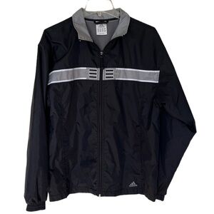 Adidas men’s nylon zip up windbreaker size medium pockets black with gray band